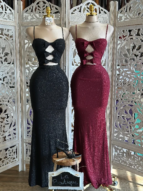 Stylish Women's Garments Chic Outfits Ribbon Cutout Glitter Gown- Stretchy,Estira