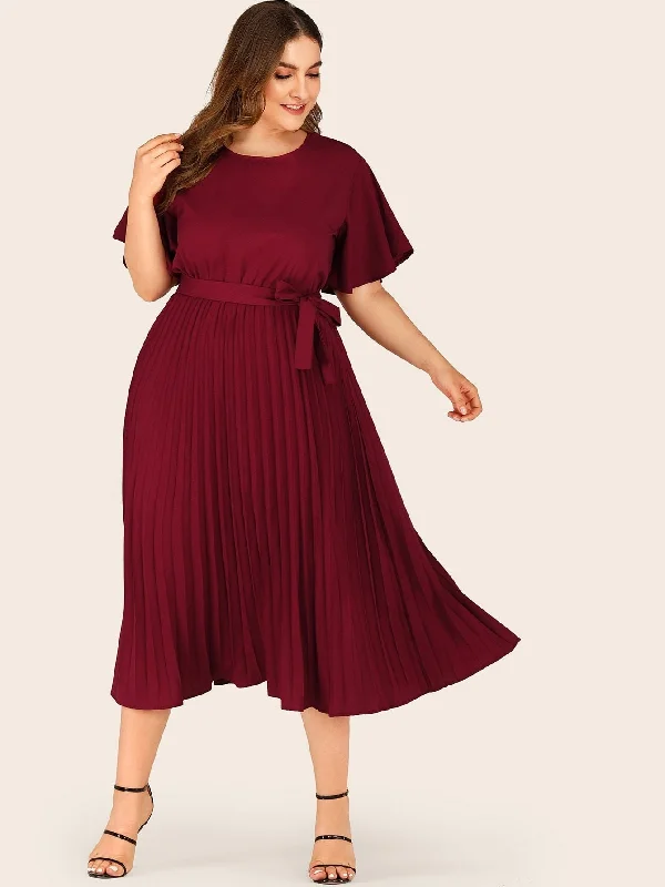 Statement Pieces At Statement Savings Plus Self Tie Butterfly Sleeve Pleated Dress