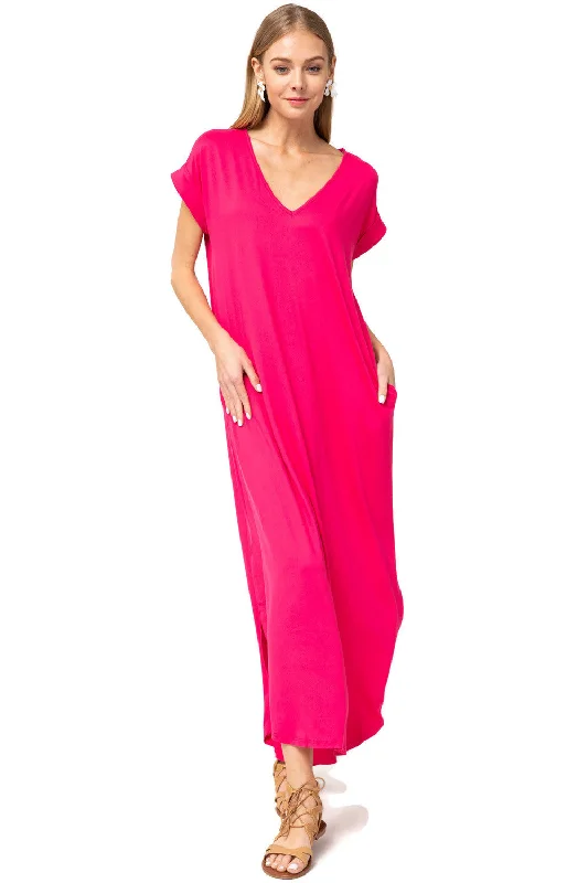 Women's Elegant Outfit New Styles Just In Everyday Pocket Maxi Dress, Hot Pink