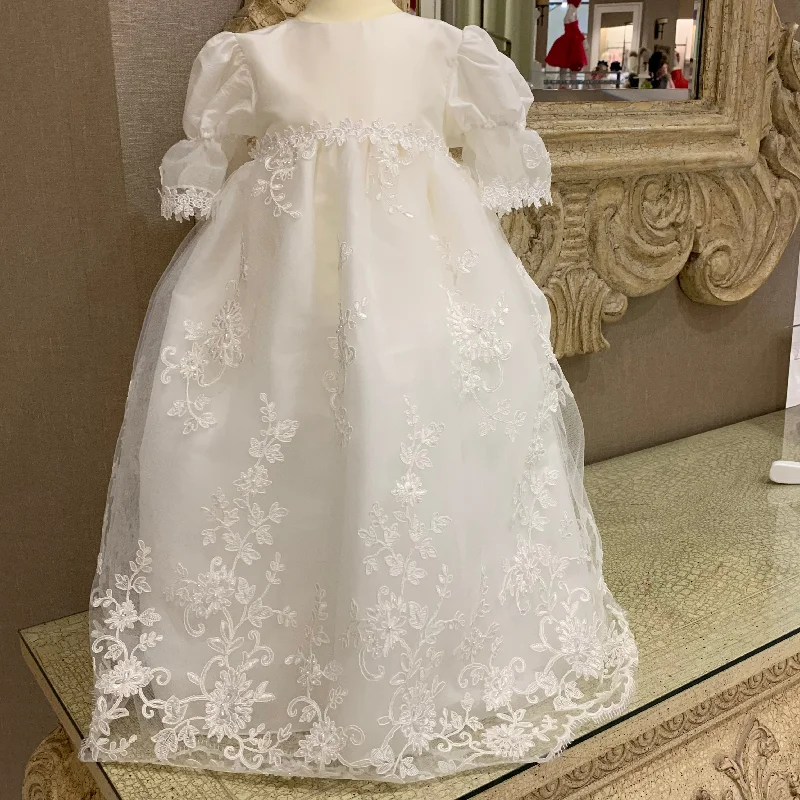 Women's Outerwear Garments Style Upgrade Ivory Lace and Pearl Christening Gown
