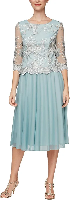 Women's Evening Wear Attire Trendy Clothing Sale Alex Evenings AE81122420 Tea Length Formal Dress Sale