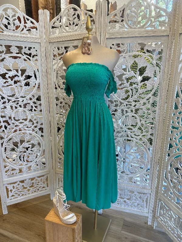 Women's Casual Garments New Arrivals Green Smocked Midi Dress