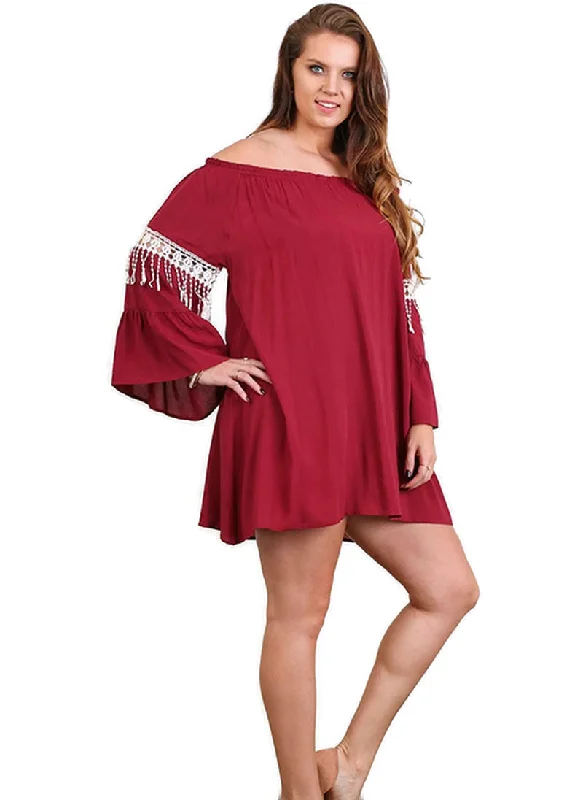 Get More, Spend Less Today Bell Sleeve Boho Chic Dress, Burgundy