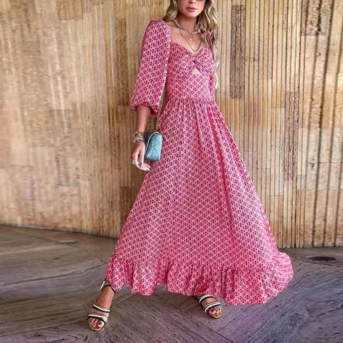 Women's Clothing For Outdoor Activities Fashionista Favorites KittenAlarm - Ella Puff Sleeves Ruffle Hem Maxi Dress