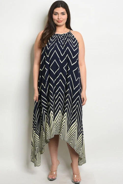 Women's Fashion-Forward Apparel Exclusive Discount Navy Blue Chevron Stripe Plus Size Maxi Dress Women's Fashion-Forward Apparel Exclusive Discount Navy Blue Chevron Stripe Plus Size Maxi Dress