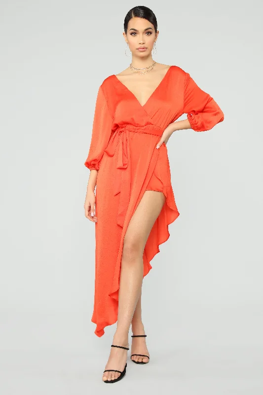 Women's Contemporary Apparel Elegant Style Sheer Attraction Maxi Dress - Orange