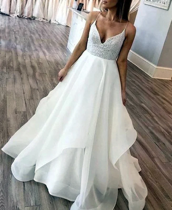 Women's Luxury Garments Discover Now Women A-Line Appliques Wedding Dresses V-Neck Lace Bridal Gowns YWD202