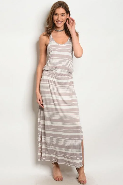 Women's Casual Apparel For Weekends Beat The Heat In Tropical Styles Mocha and Ivory Racer Back Maxi Dress Women's Casual Apparel For Weekends Beat The Heat In Tropical Styles Mocha and Ivory Racer Back Maxi Dress