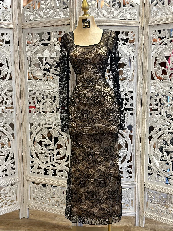 Classic Women's Clothing Styles Brand Name Clothing Discount Extravaganza Black Lace Nude Maxi Dress Stretchy Classic Women's Clothing Styles Brand Name Clothing Discount Extravaganza Black Lace Nude Maxi Dress Stretchy