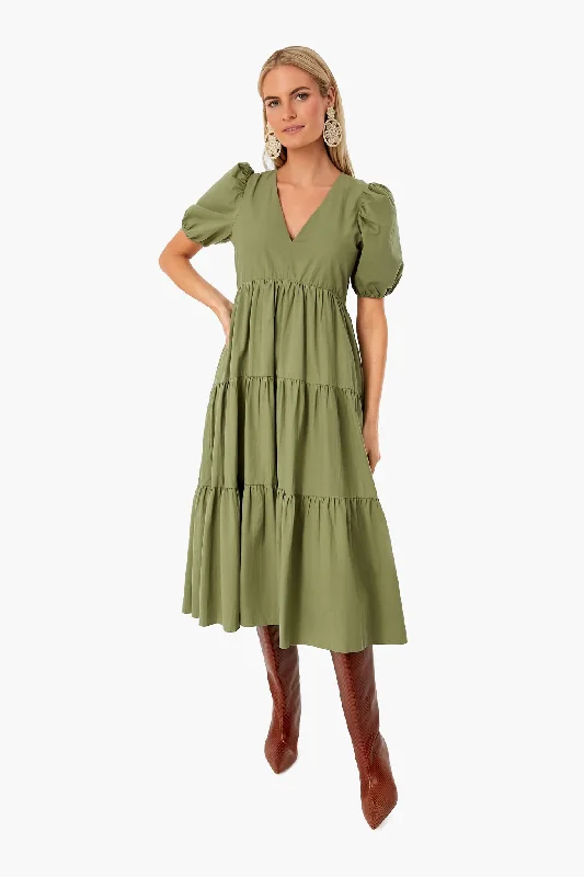 Women's Timeless Attire Exquisite Women's Wear Sale Green Tiered Penny Midi Dress