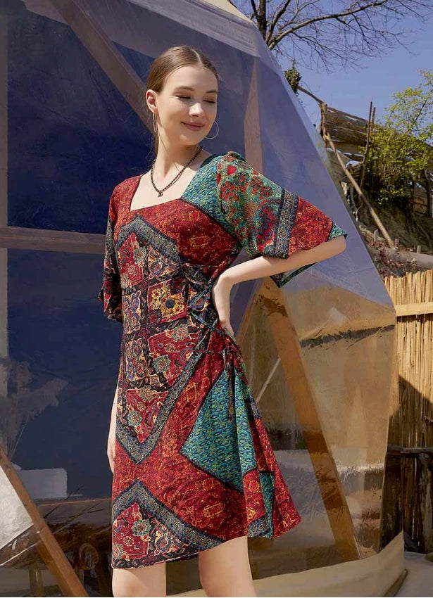 Women's Loungewear Clothes Catch Every Fashion Trend Square Neck Bohostyle Midi Dress - Black Printed Women's Loungewear Clothes Catch Every Fashion Trend Square Neck Bohostyle Midi Dress - Black Printed