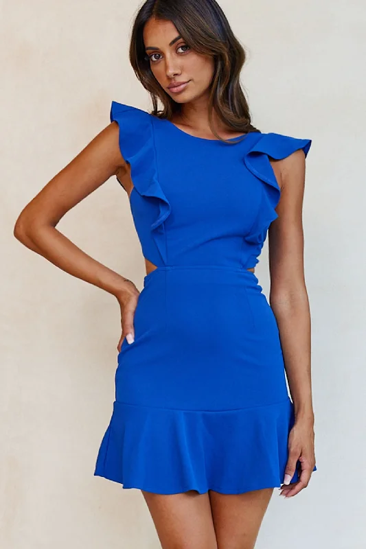 Women's Clothes Fashion Frontiers Jackie Wide Ruffle Hem Pinafore Dress Cobalt Blue