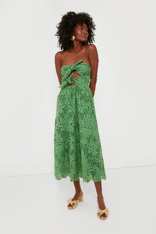 Women's Clothes For Work Trendy Threads Coconut Tree Richilieu Green Midi Dress