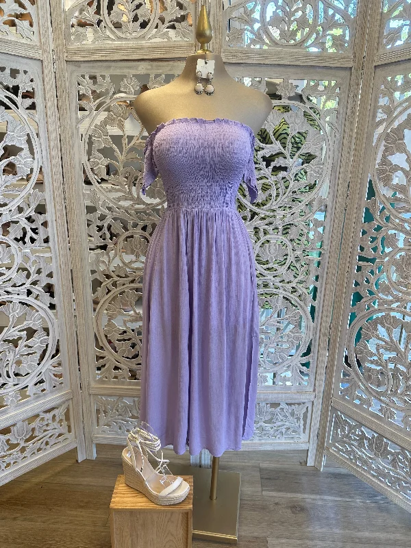 Women's Activewear Garments Seasonal Picks Lavender Smocked Midi Dress