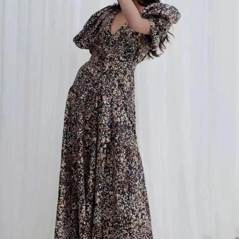 Women's Clothes For The Office Latest Fashion KittenAlarm - Lassie Allover Print Lantern Sleeves Maxi Dress
