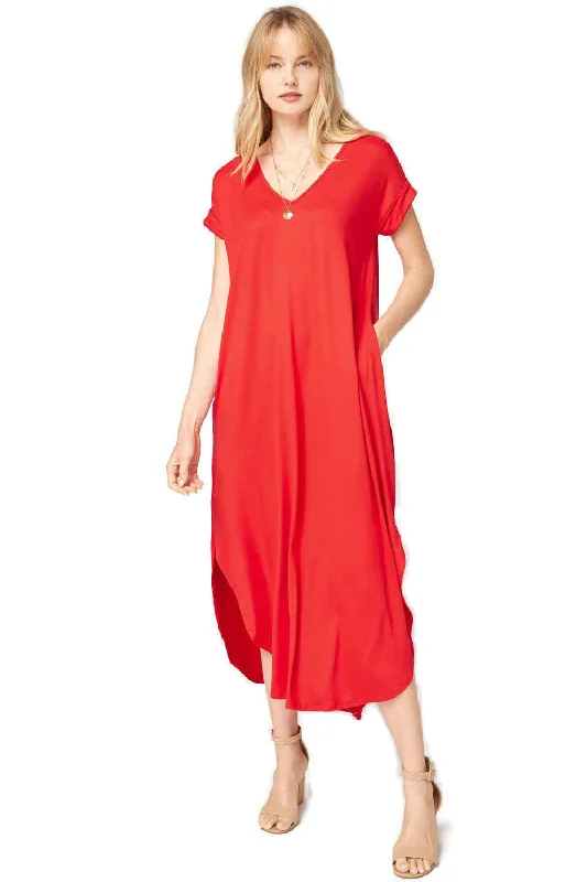 Women's Casual Outfit Travel Essentials Everyday Pocket Maxi Dress, Tangerine