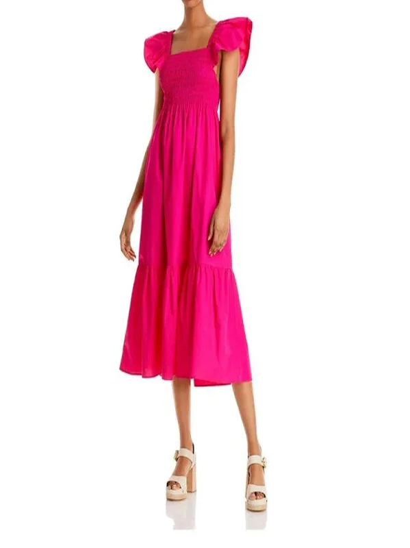 Women's Occasion Wear Apparel Exquisite Craftsmanship Women's Smocked MIDI Dress,Fuchsia