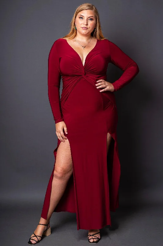 Affordable Women's Clothes Wardrobe Refresh Vixen Burgundy High-Slit Maxi Dress
