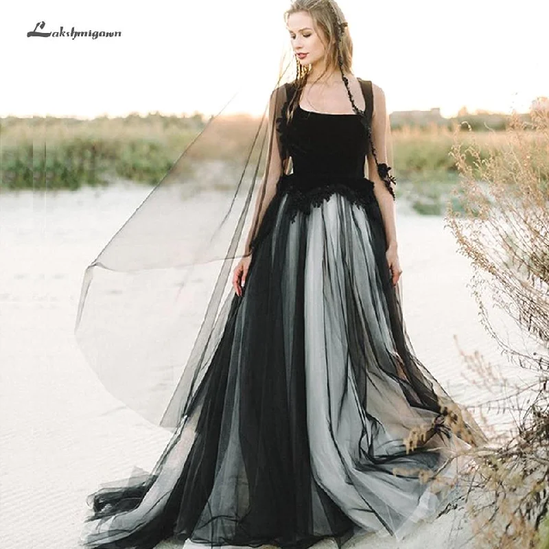 Formal Clothing For Women Feminine Soft - Hued Styles Roycebridal Sexy Black Wedding Dress A Line Sleeveless Lace Open Back