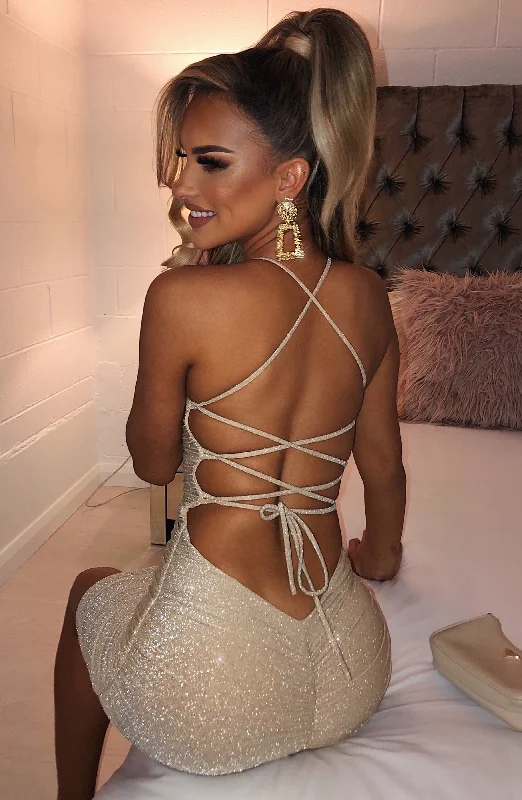 Casual Clothing For Women Trendy New Clothes Tati Mini Dress - Gold Sparkle