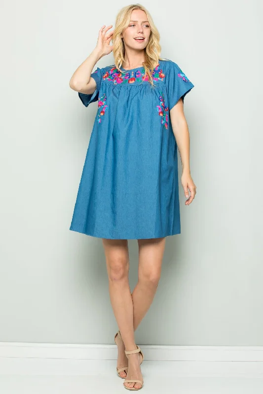 Chic And Affordable Fashion – Limited-Time Offers Take It Easy Embroidered Dress, Chambray