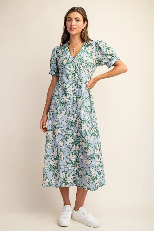 Charming Women's Clothes For Special Events Playful Elegance PRINT BUTTON UP MIDI DRESS
