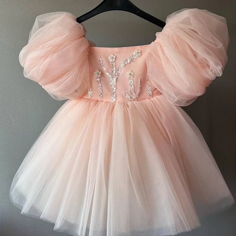 Women's Clothing Apparel Quick Grab Deals Elegant Baby Puff Sleeve Sequined Dress Toddler Ball Gown