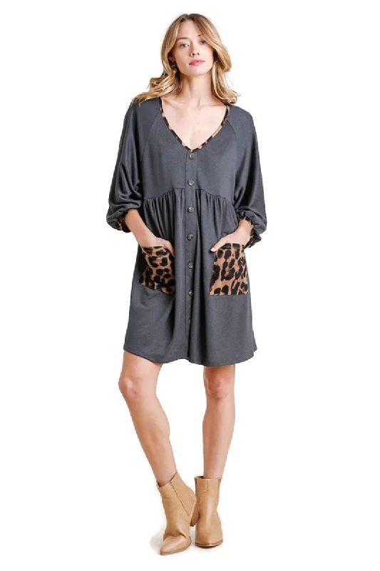 Iconic Styles, Incredible Discounts Leopard Pocket Dress, Charcoal