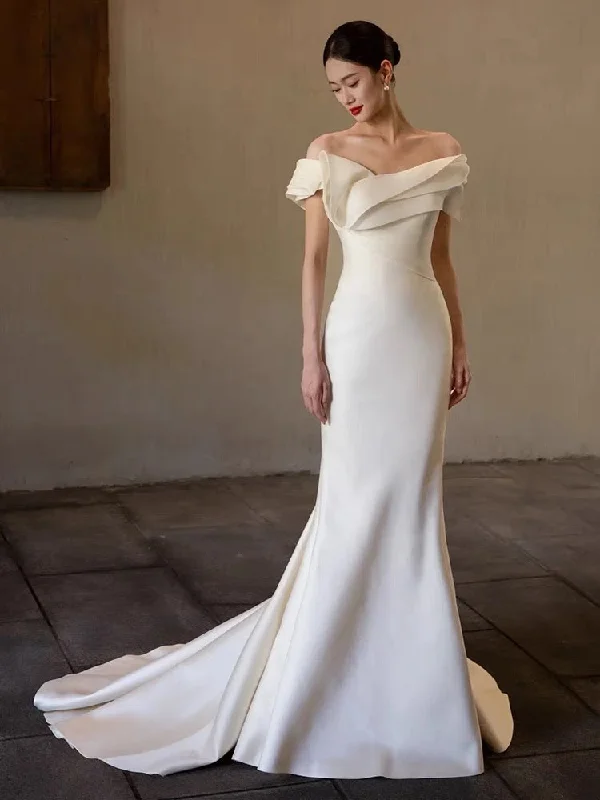 Women's Activewear Garments Gift Ideas Off shoulder Wedding Dress, Simple bridal dress, Mermaid Wedding Dress
