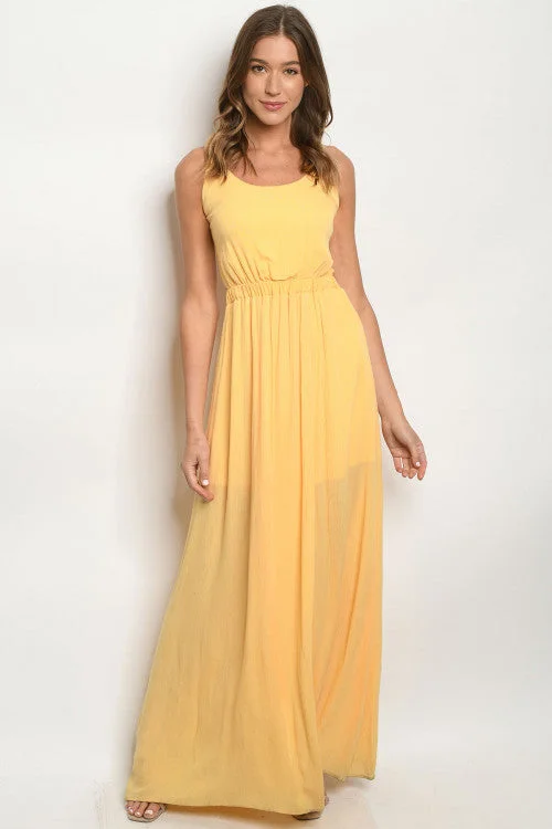 Women's Trendy Apparel Feminine Soft - Hued Styles Yellow Strappy Maxi Dress