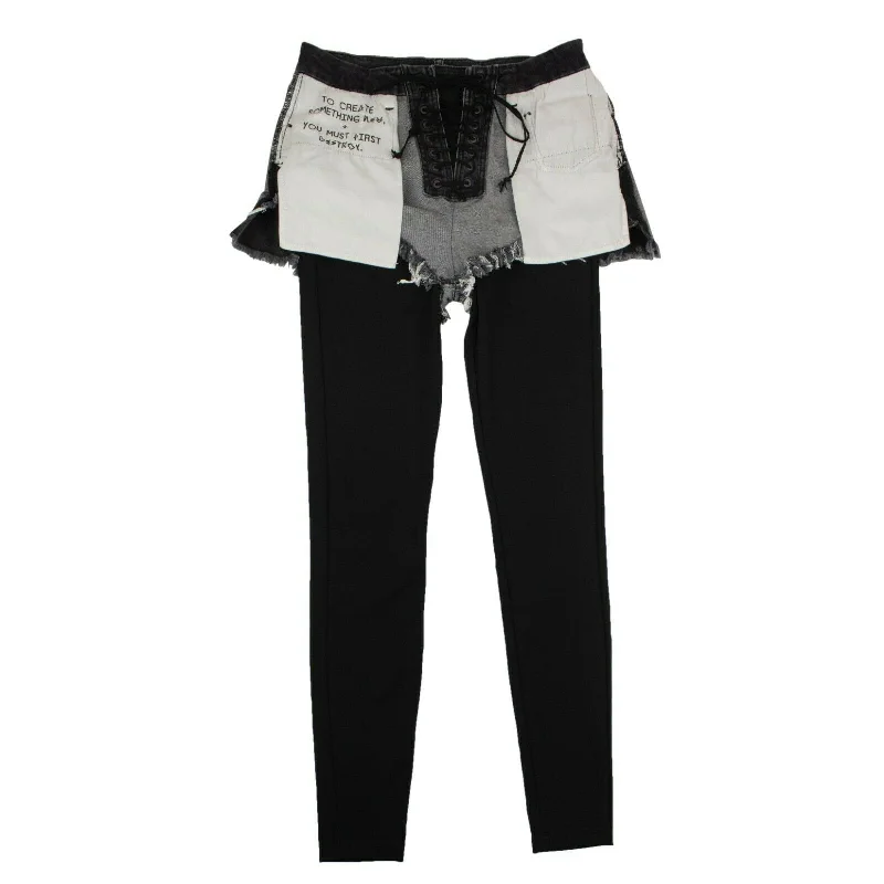 Women's Stylish Casual Garments Everyday Wear Unravel Project Deconstructed Slim-Fit Pants - Denim