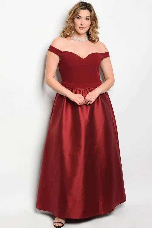 Luxury Women's Clothes Limited Time Offer Burgundy A-Line Taffeta Plus Size Gown