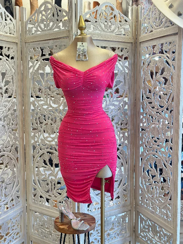 Statement Pieces At Statement Savings Hot Pink Rhinestone Detail Dress