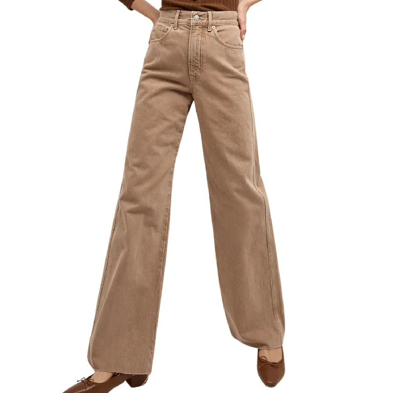 Women's Casual Outfit Seasonal Fashion Taylor Denim Wide Leg Jean In Tan Sierra