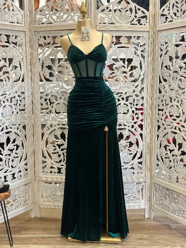 Stylish Women's Clothing Comfortable Chic Green Velvet Corset Gown