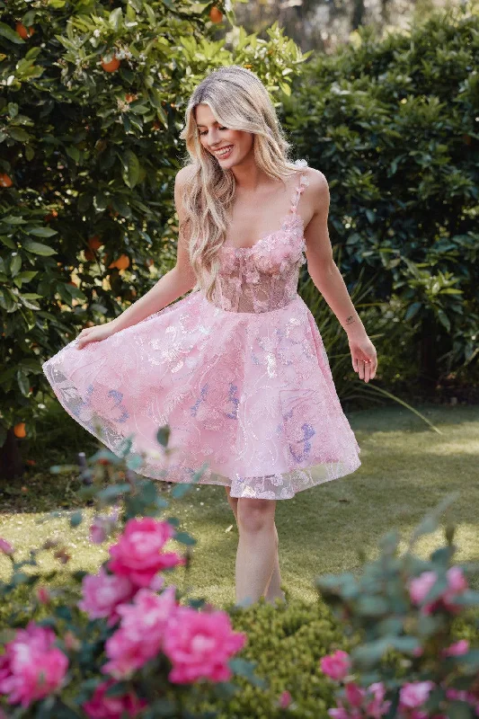 Casual Yet Stylish Separates Embroidered Lace Corset Bodice Short Cocktail Dress JTJT917A