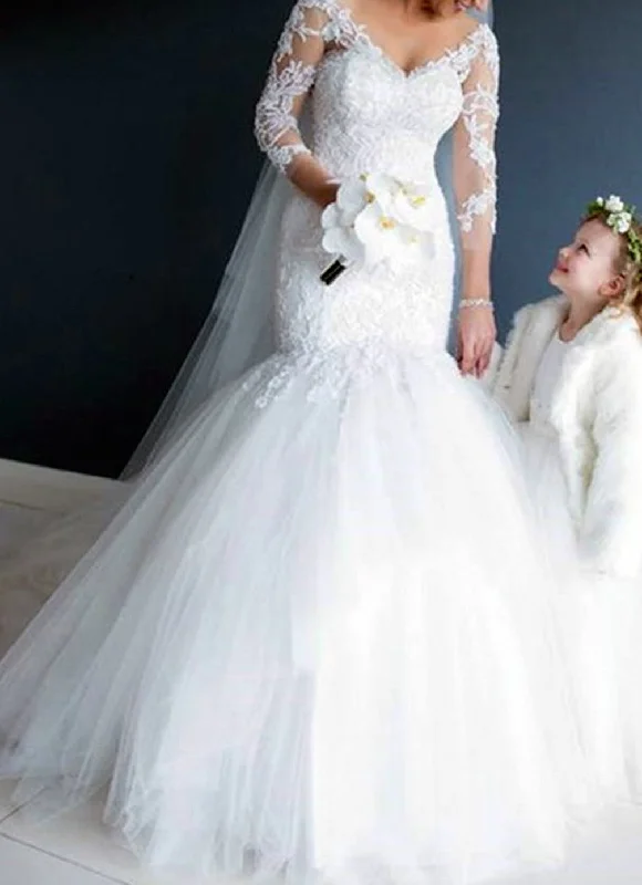 Women's Occasion Wear Clothes Quality Wear Women Mermaid Appliques Wedding Dresses Long Sleeves Lace Bridal Gowns YWD179 Women's Occasion Wear Clothes Quality Wear Women Mermaid Appliques Wedding Dresses Long Sleeves Lace Bridal Gowns YWD179