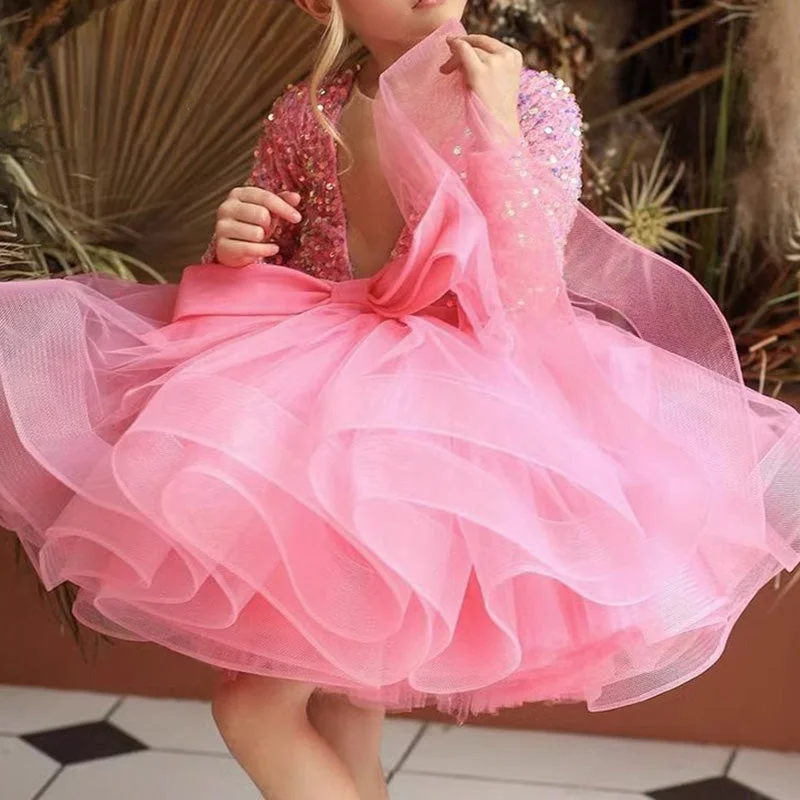 Women's Seasonal Garments Chic Styles Elegant Baby Girl Sequins Christmas Dress Toddler Birthday Party Ball Gown