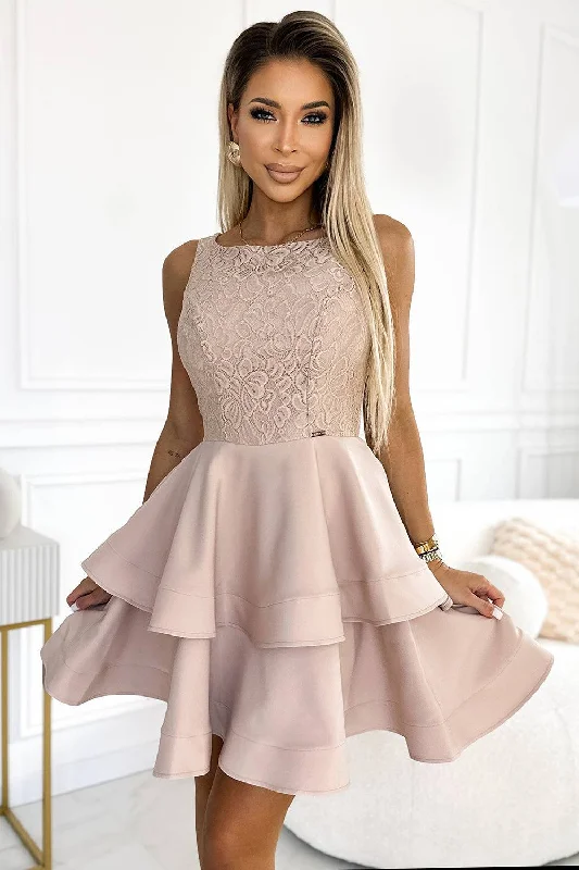 Exclusive Deals Online Numoco 205-5 LAURA flared dress with lace - beige colour