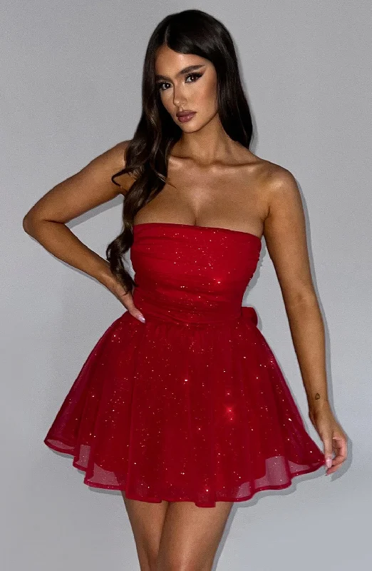 Women's Active Garments For Workouts Spring Fashion Katrina Mini Dress - Red Sparkle