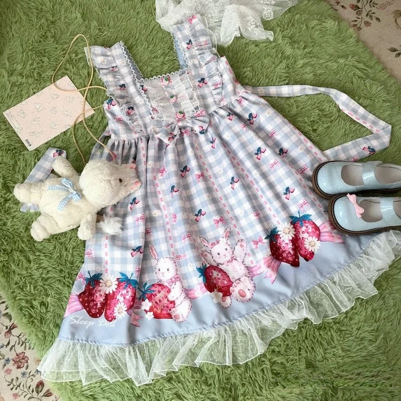 Time-Limited Deals – Shop This Weekend Plaid Strawberry Bunny Princess Dress