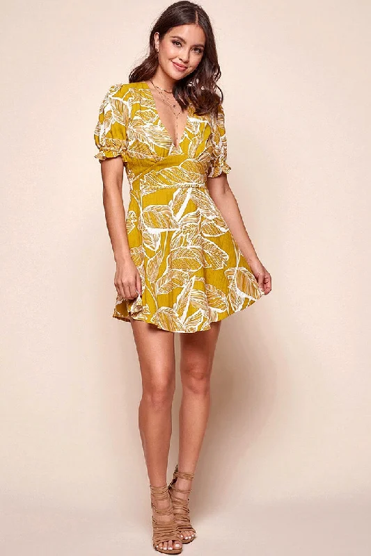 Sustainable Women's Clothing Premium Fabrics Amida Flowy Mini Dress Yellow Mustard