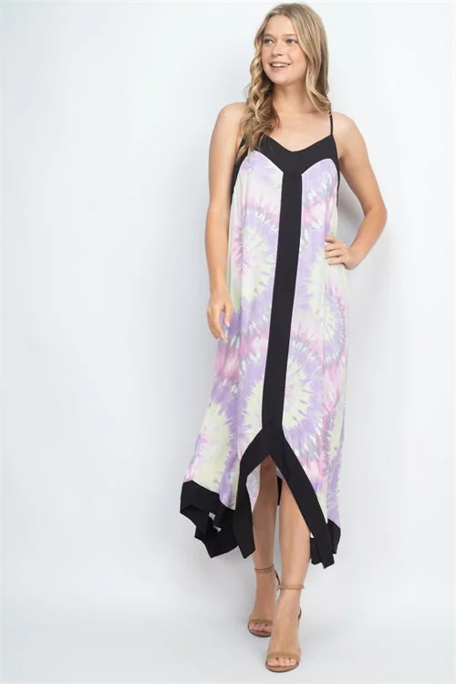 Women's High-Fashion Garments Vintage Retro Party Wear Black Pink and Lilac Maxi Dress