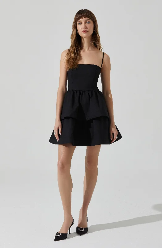 Trendy Athleisure Clothing For Women Feminine Charm Leola Tiered Skater Mini Dress