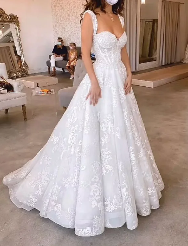 Comfortable Lounge Clothing Limited Quantities Women A-Line Lace Wedding Dresses Sleeveless Sweetheart Appliques Bridal Gowns YWD234