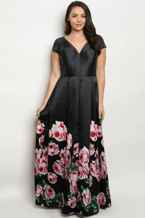 Charming Women's Clothes For Special Events Discover Now Black with Roses Plus Size Maxi Dress Gown
