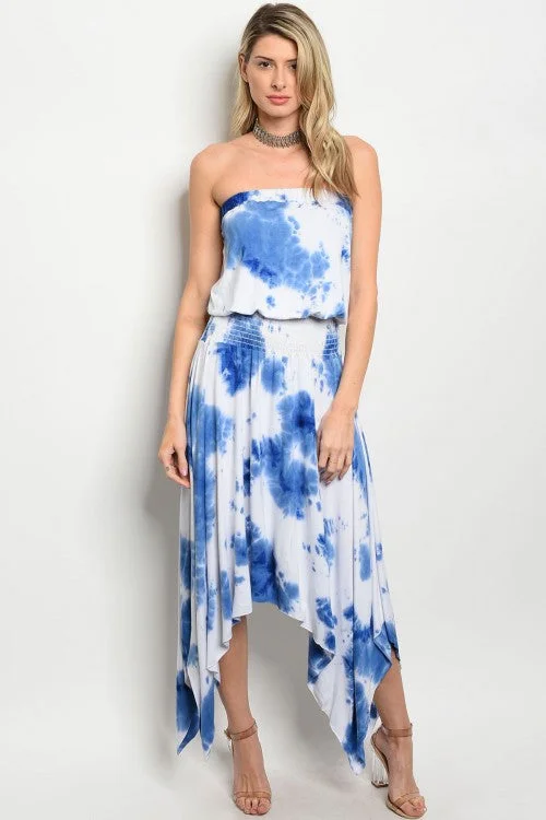 Women's Clothes And Apparel Sets Mother's Day Special Misses Blue and Ivory Strapless Tie Dye Maxi Dress Women's Clothes And Apparel Sets Mother's Day Special Misses Blue and Ivory Strapless Tie Dye Maxi Dress