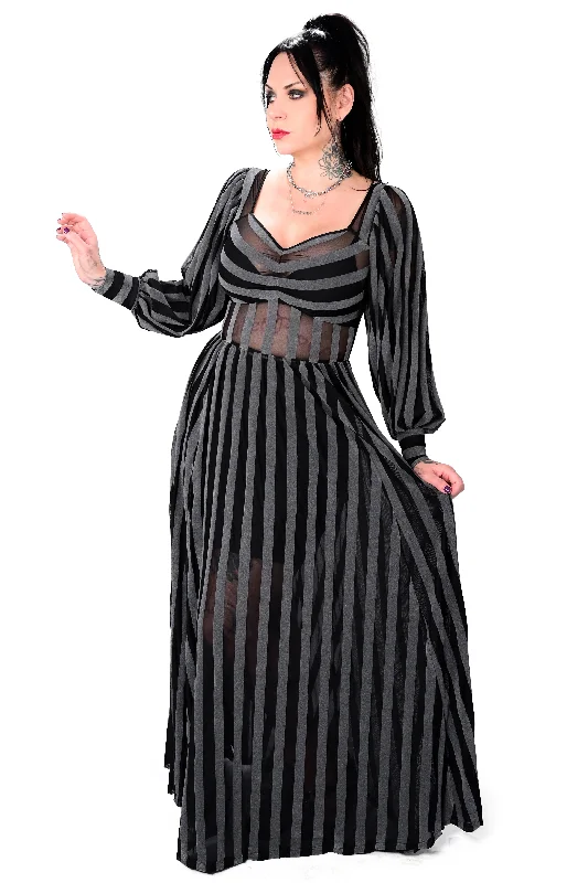 Women's Tops And Clothing Trend Setting Threads Victoria Striped Mesh Gown - Dark Grey
