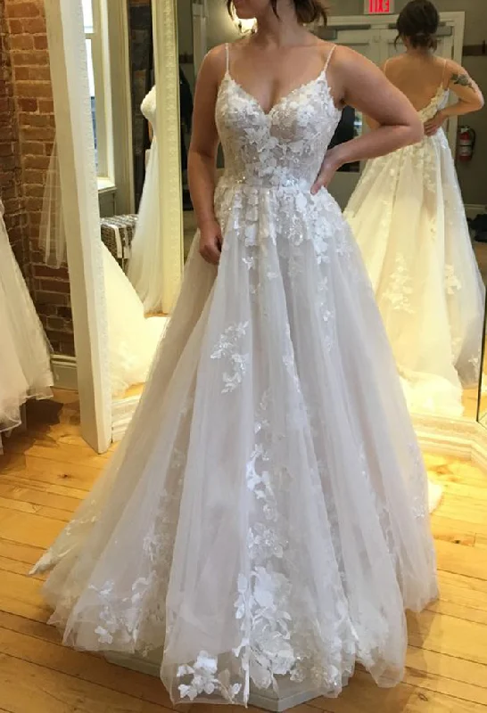 Women's Evening Clothing Early Access To Art Deco Styles Sale Women A-Line Lace Wedding Dresses Sleeveless V-Neck Appliques Bridal Gowns YWD236