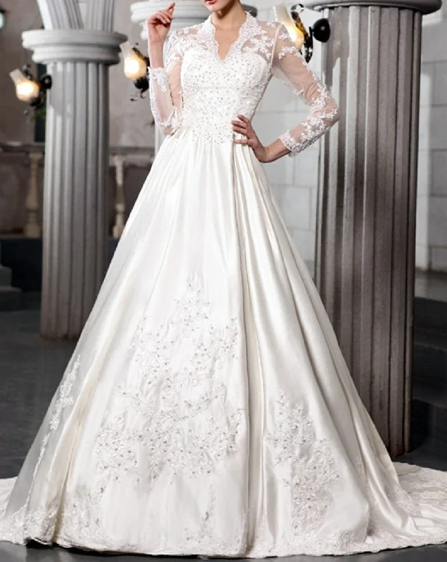 Timeless Women's Apparel Trend Forward Women's Wear Women A-Line Appliques Wedding Dresses Long Beading Lace Bridal Gowns YWD190